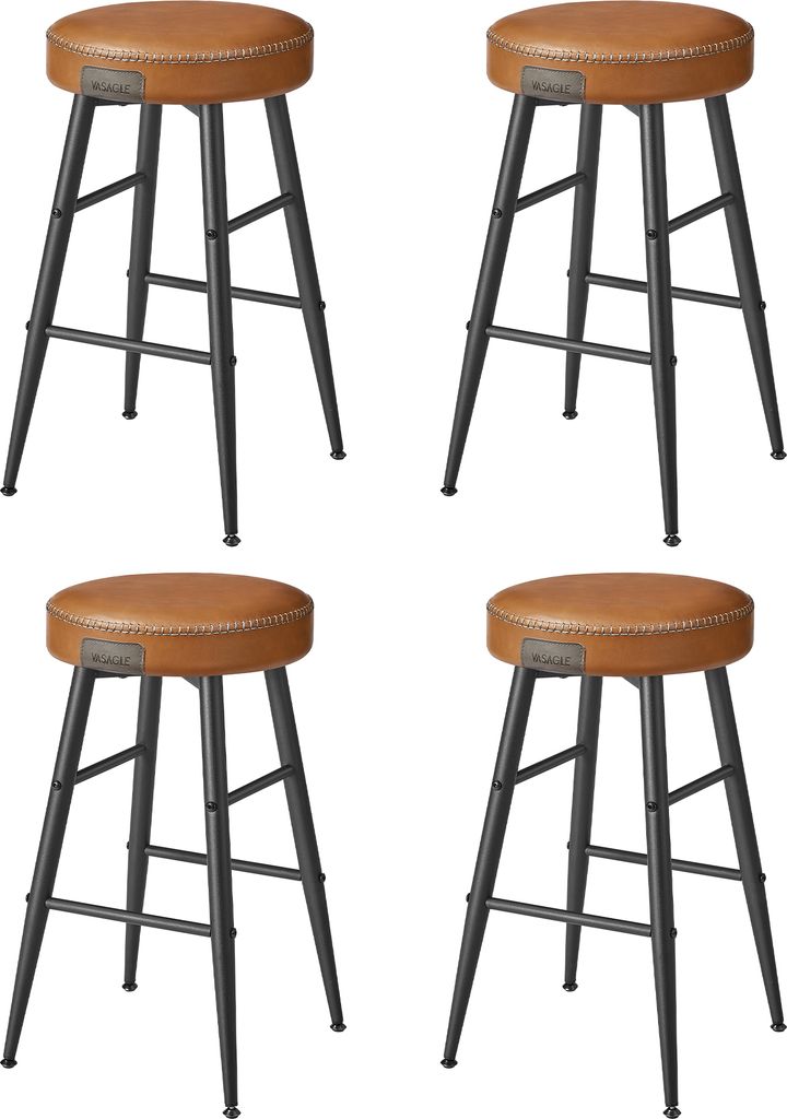 VASAGLE ECHO Kollektion Barhocker, 4er Set, Barstuhl, Kunstleder, karamellbraun