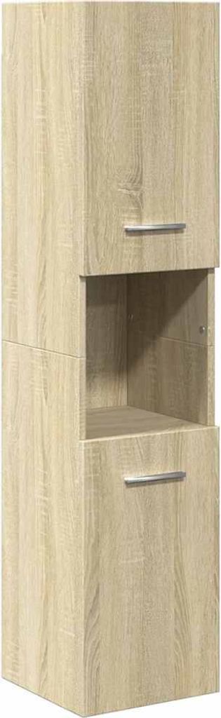 A tall, narrow cabinet with a wood-grain finish.