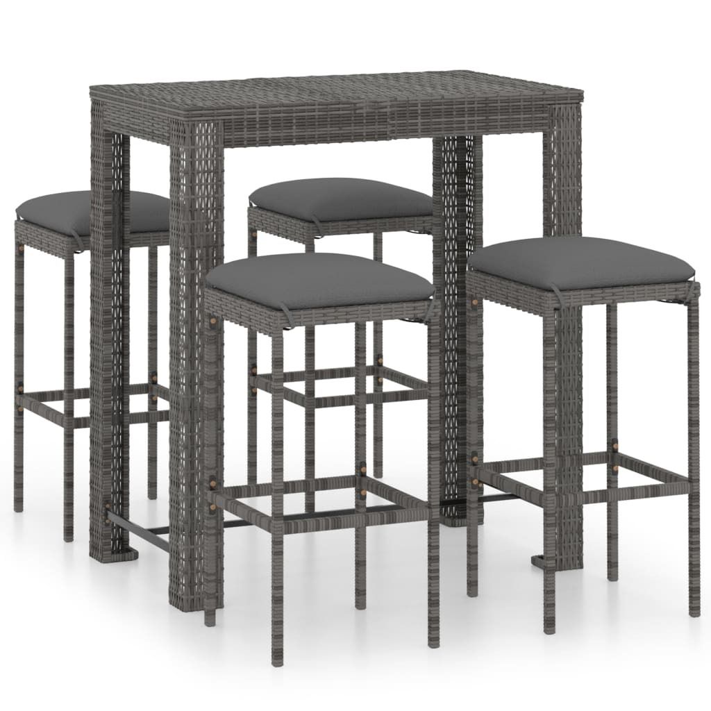 set bar da giardino 5 pezzi con cuscini in poly rattan Immagine del prodotto 