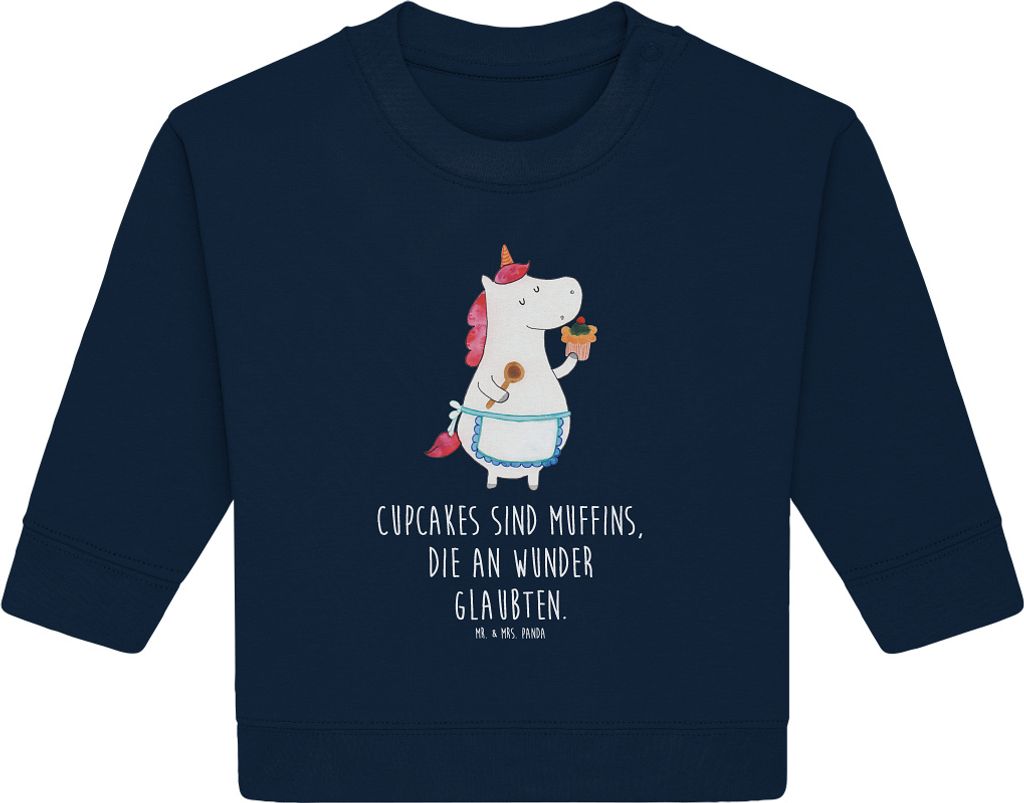 Mr. & Mrs. Panda Organic Baby Pullover Einhorn Küche 12. - 18. Monat - French Navy - Geschenk, Kuchen, Backen, Bullover, Unicorn, Muffin, Einhörner