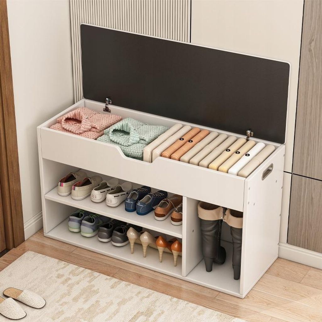 Weißer Schuhschrank Sitz Lagerung 3 Regale offen 80cm