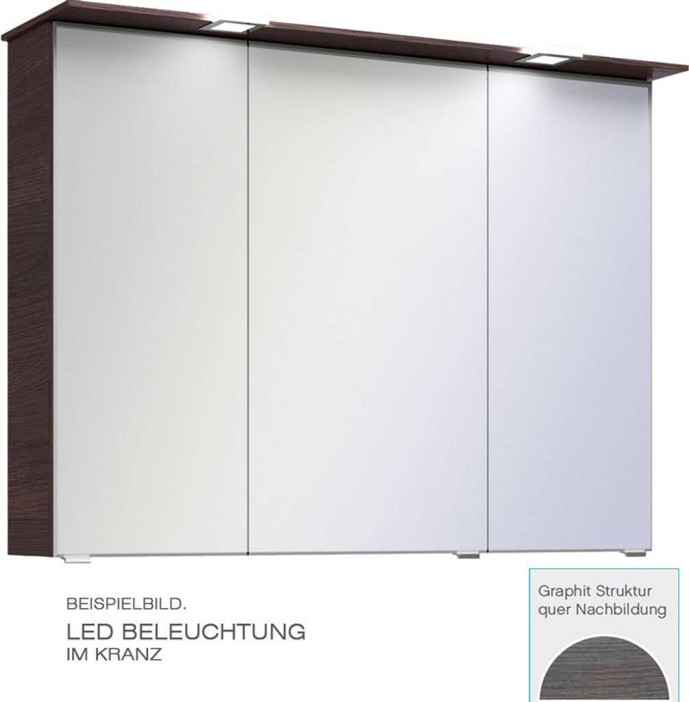 PELIPAL TRENTINO 920 Spiegelschrank / Graphit / LED-Beleuchtung / 90 x 72 x 20 cm / EEK: A++