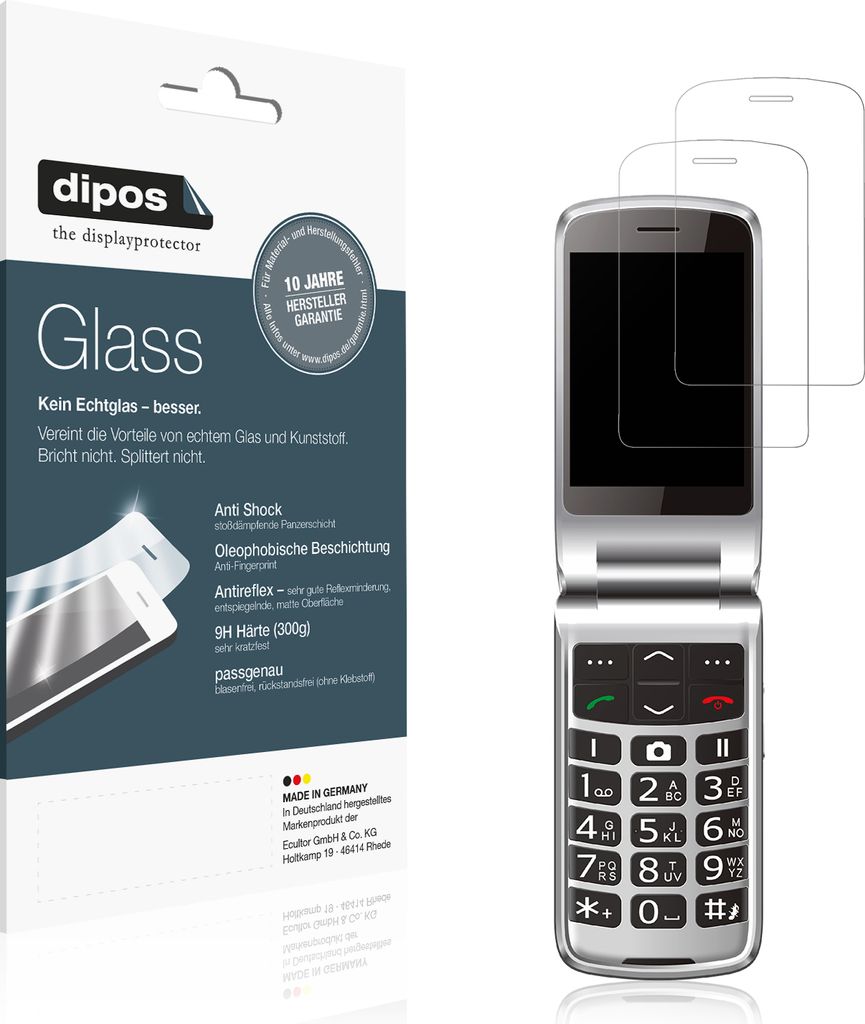 2x Schutzfolie für Bea-fon SL646 matt - Anti-Shock 9H Folie dipos Glass Kunststoffglas