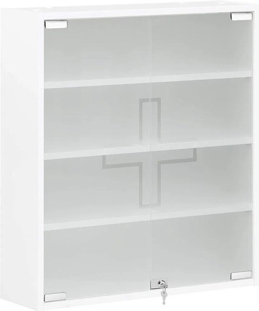 Armoire à double porte vitrée en bois massif verrouillable 71x64x19 cm