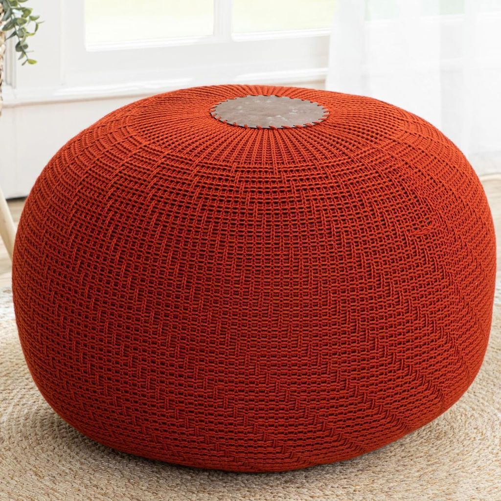 ENGLISH HOME Pouf Hocker, Rund Sitzpouf, Sitzhocker, Sitzpuff, Fußhocker, Strick Puff Hocker für Wohnzimmer, Schlafzimmer, Strickhocker Pouf, 37 ...