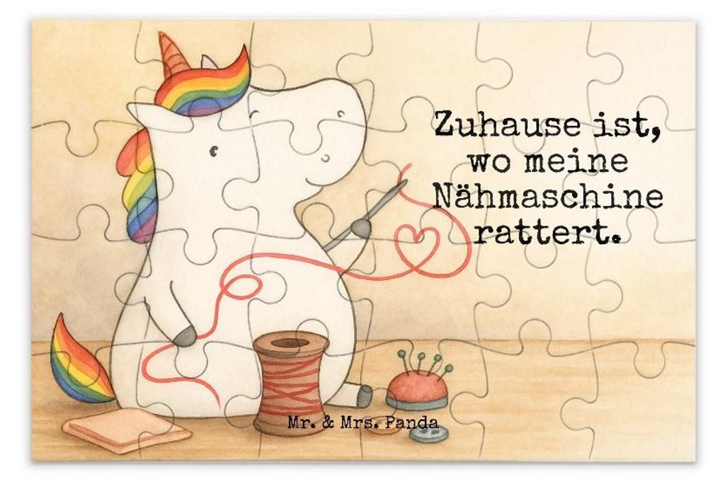 Mr. & Mrs. Panda Puzzle Einhorn Näherin Design 24 Teile - Weiß - Geschenk, 1000, 2000, Geduldspiel, Einhörner, 500, Stricken, Häkeln, 1500, Nä...