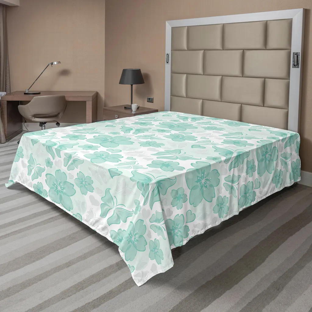 Drap d'été léger turquoise pour lit double design printanier nature