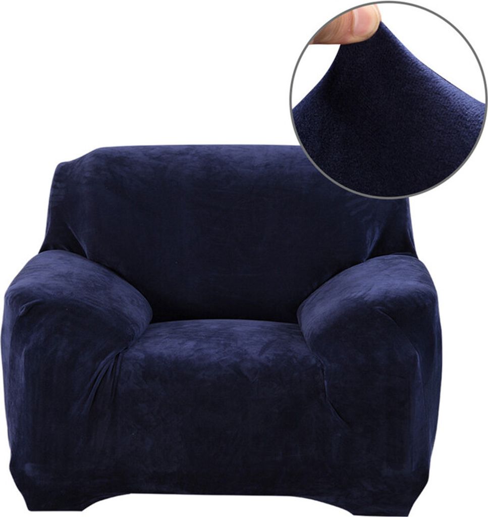 (1-Sitzer, Navy blau) Sofabezüge aus Stretch-Samt, rutschfeste Sofabezüge, Couchbezüge, elastischer Möbelschutz