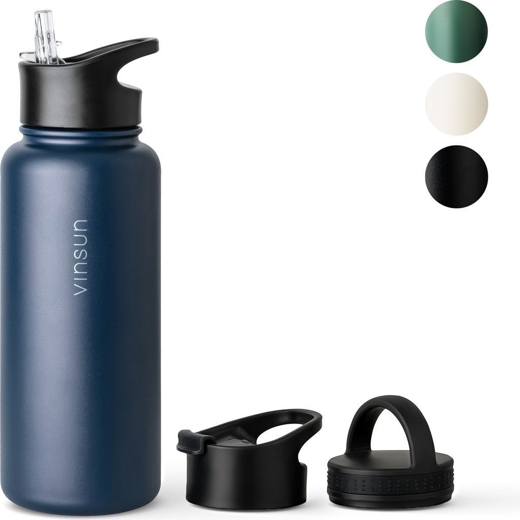 Trinkflasche Edelstahl 1L Thermo Flasche Sport isoliert dunkelblau Gym Vinsun
