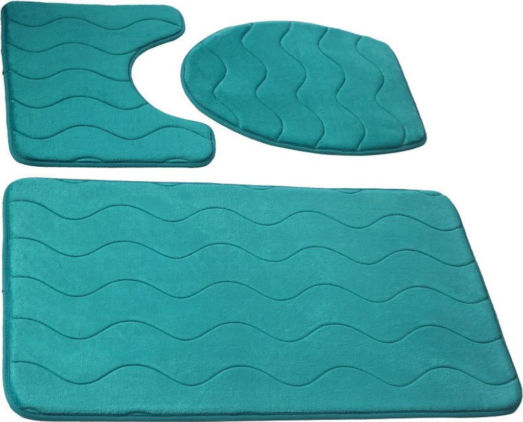 Badezimmer Teppiche Sumba Smaragd Grün 23 -Dreiteilig 3 Stück: Teppich 45x75+ Unterlage 45x35+ Auflage 44x38