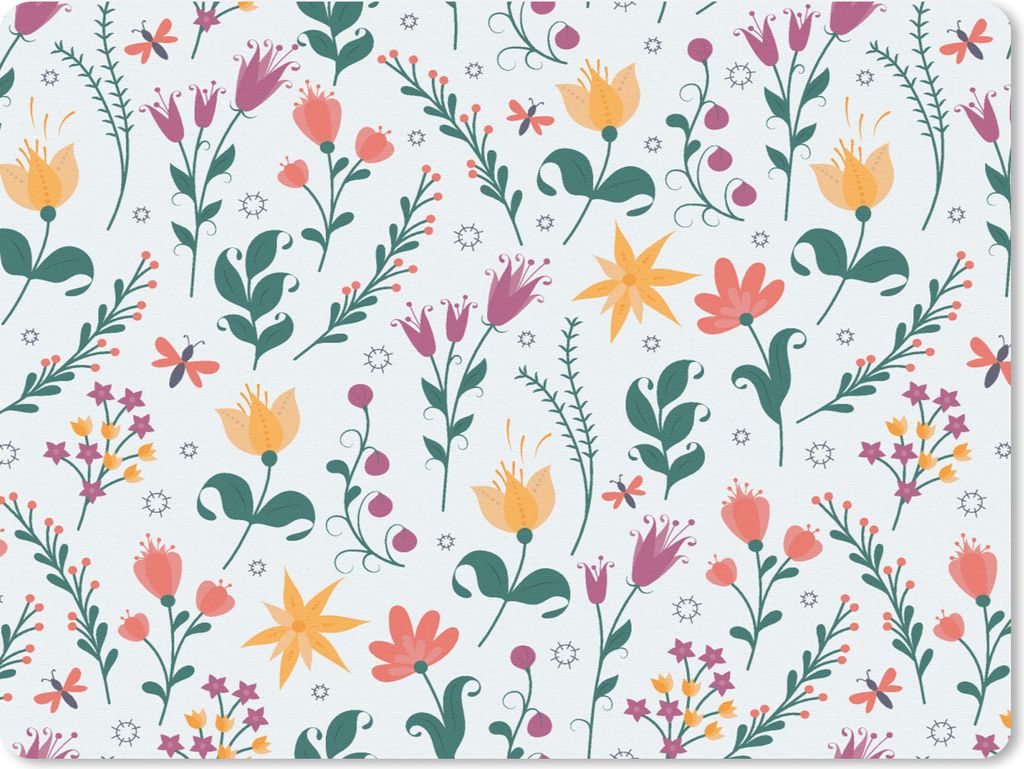 MuchoWow Mauspad Mousepad Muster - Blumen - Blätter 40x30 cm - Mousepads - Maus Mat - Pad - Mausunterlage - Anti Rutsch