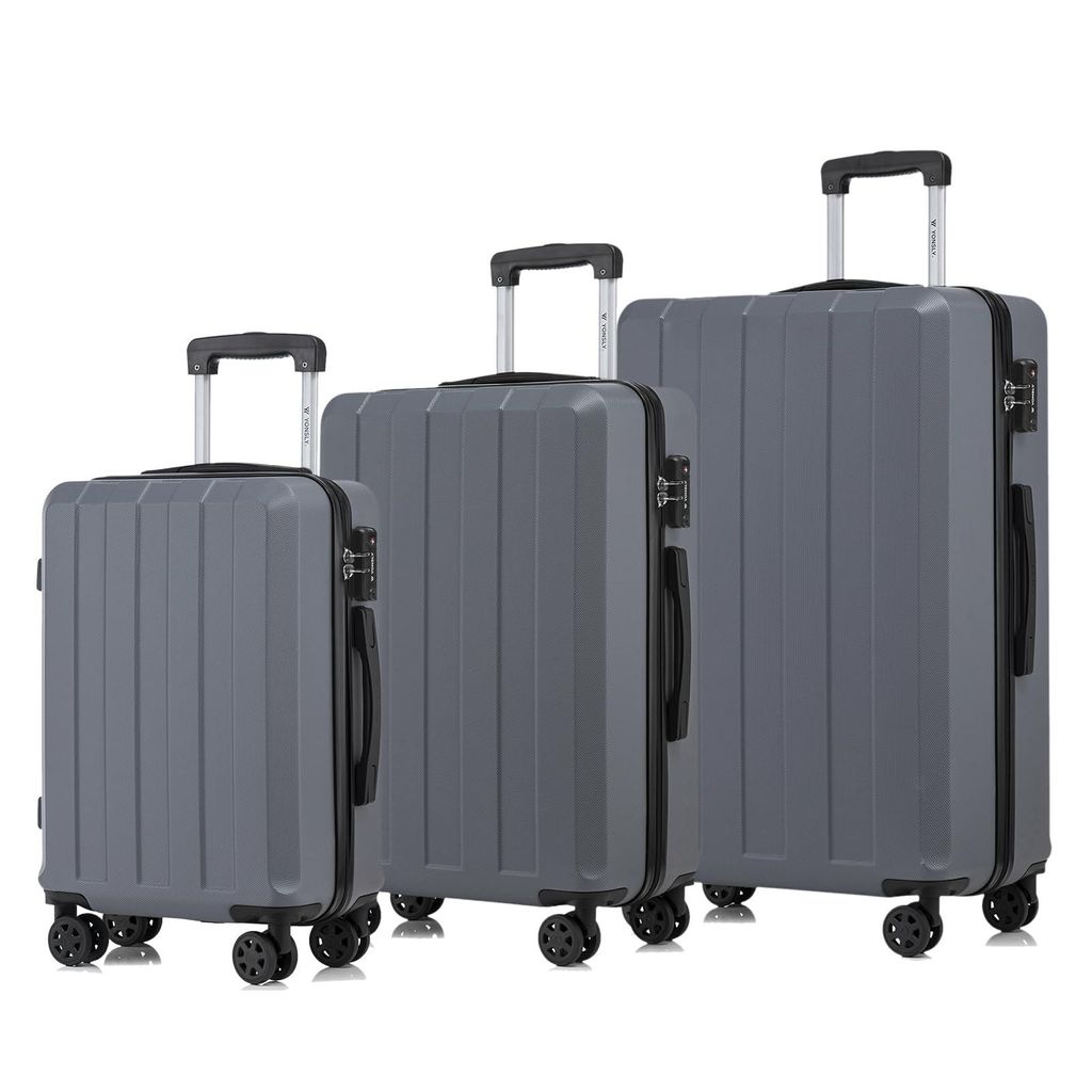 Premium Reisekoffer TSA-Schloss,YKK-Reißverschluss Hartschalen-Koffer Trolley Kabinenkoffer Rollkoffer Suitcase Handgepäck (Grau, M-L-XL-Set)