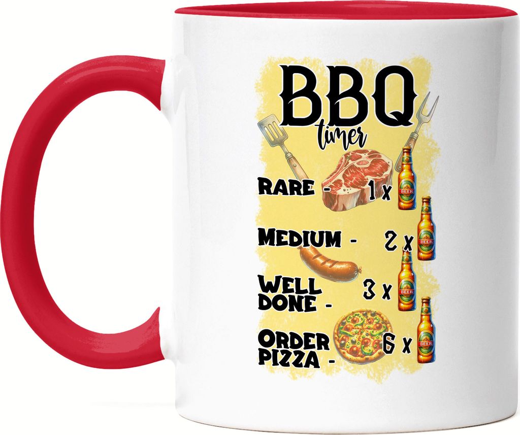 BBQ Timer Grillen Bierlustiger Guide für Fleisch Liebhaber Grillmeister Tasse Rot