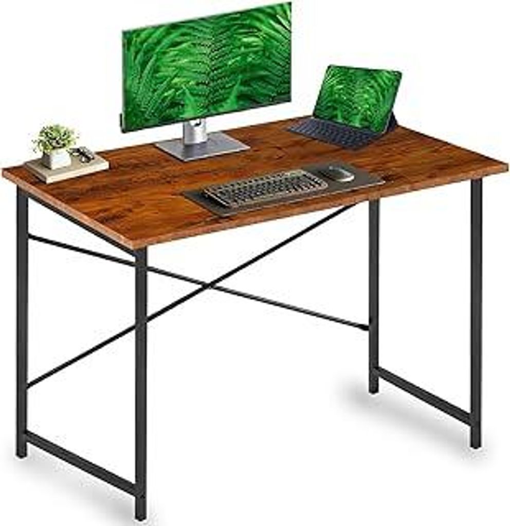 DUMOS Schreibtisch Computertisch Bürotisch mit Kopfhörer Halter und Aufbewahrungstasche Kleiner Schreibtisch Arbeitszimmer Holz PC Tisch Officeti...