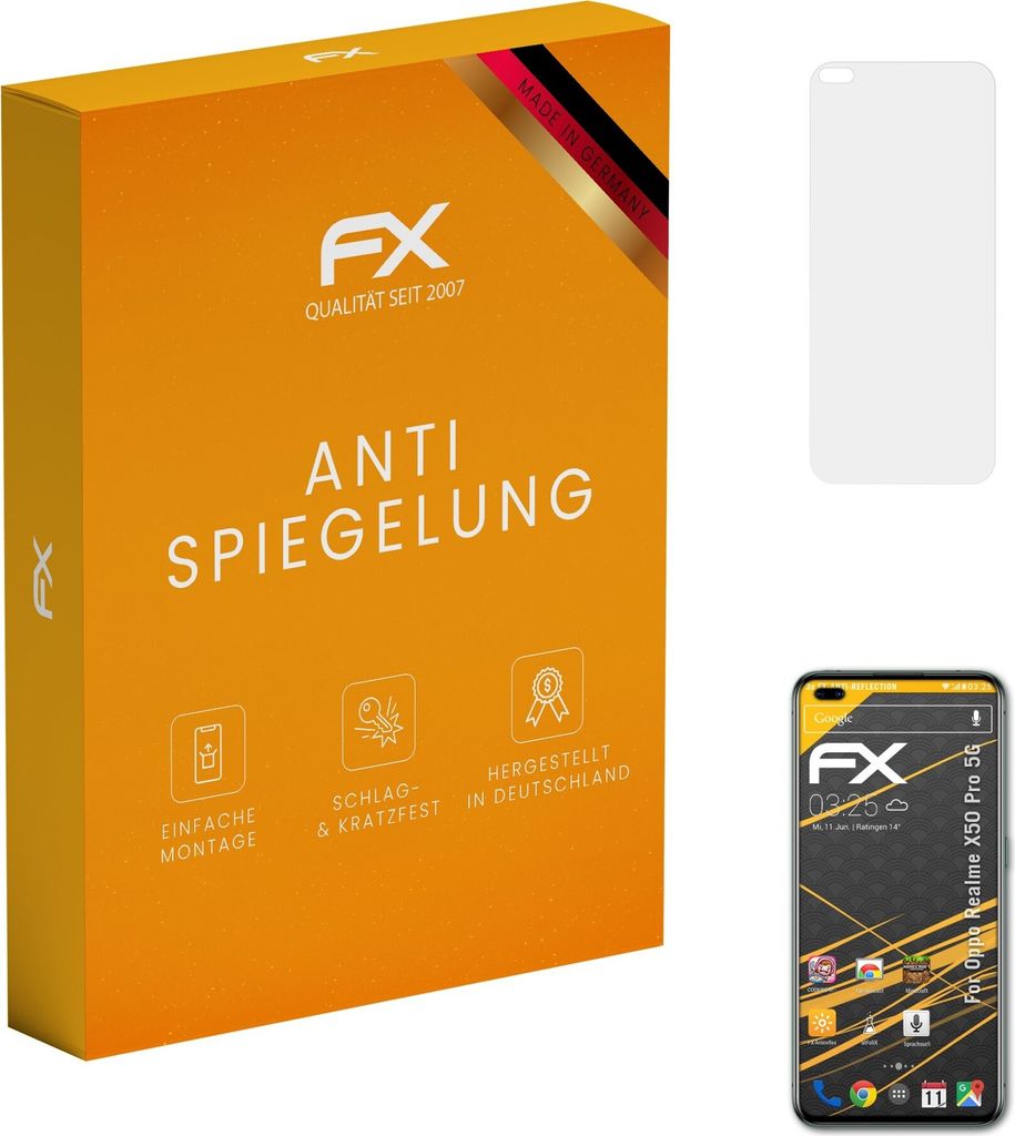 atFoliX FX-Antireflex 3x Schutzfolie kompatibel mit Oppo Realme X50 Pro 5G Displayfolie