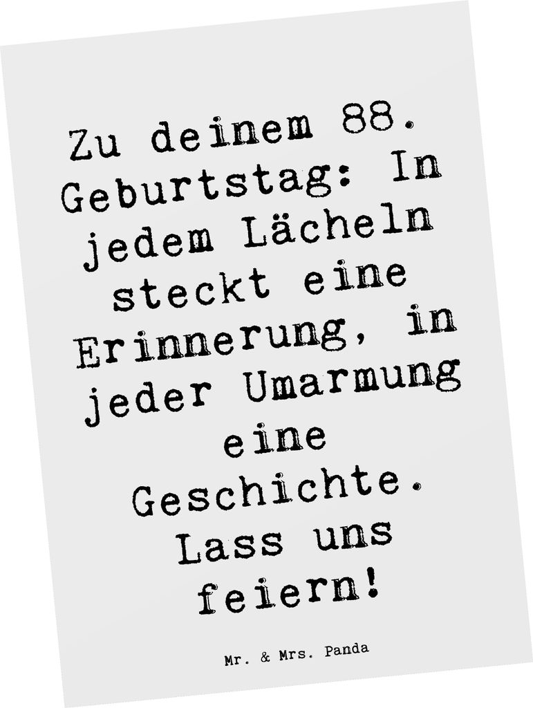 Mr. & Mrs. Panda Postkarte Spruch 88 Geburtstag - Weiß - Geschenk, Erinnerungsgeschenk, Ansichtskarten, Postkarten, spezielle, Lächeln, lachen, e...