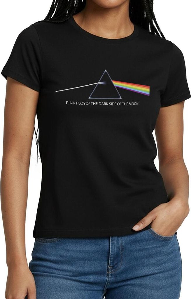 Spreadshirt Pink Floyd The Dark Side Of The Moon Mit Text Frauen T-Shirt, M, Schwarz