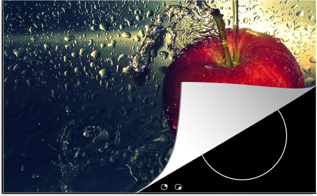 KitchenYeah Herdabdeckplatte Apfel - Rot - Wasser , 89x51cm, Küche Deko, Glaskeramikfeld Herdabdeckung, Abdeckplatte fùr Kochfeld