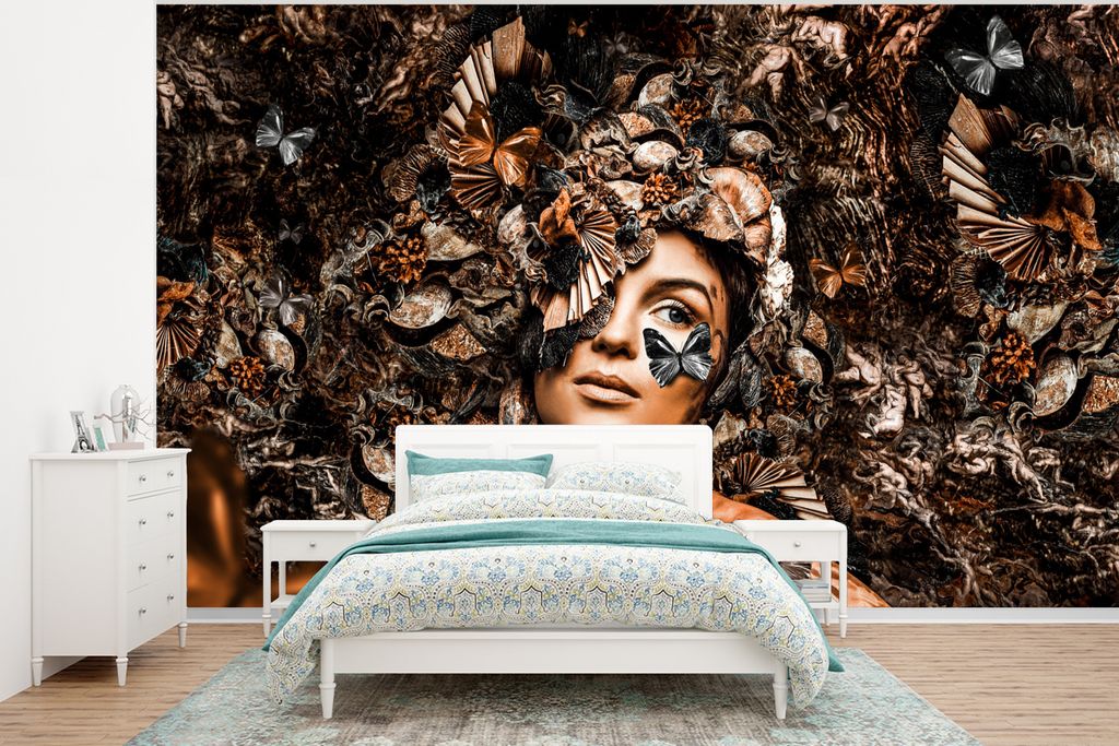 MuchoWow Fototapete für Wohnzimmer oder Schlafzimmer Wandtapete Vinyl Motivtapete Luxus - Pflanzen - Frau - 295x220 cm - Wand Tapete