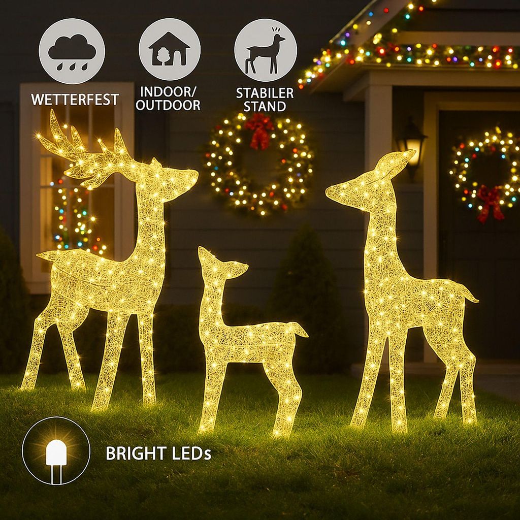 BURI LED Rentier Familie 3er Set warmweiß 700 LEDs