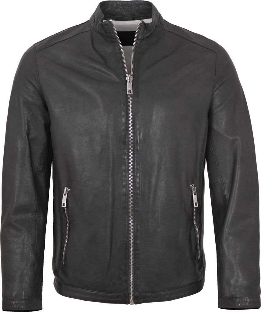 Milestone - Herren Lederjacke Lammnappa aschgrau : 48