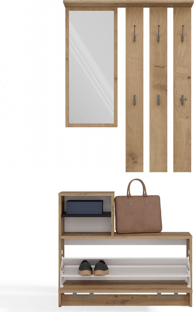 CDF Garderobe | Farbe: Eiche Artisan | Großer Spiegel | Produktbild 6