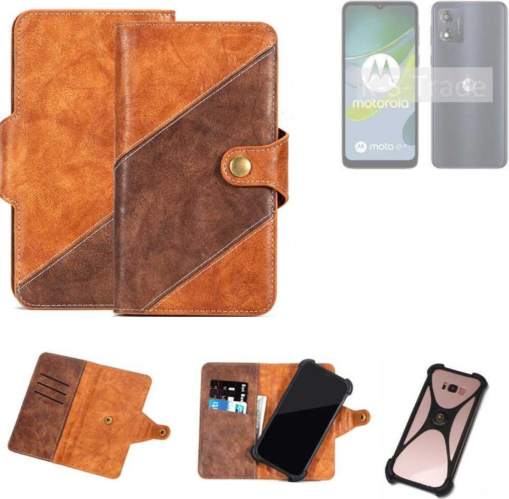 K-S-Trade Handyhülle Schutzhülle Bookstyle Case Wallet-Case kompatibel mit Motorola Moto E13 Cover Klapphülle Kantenschutz Smartphone dunkelbraun