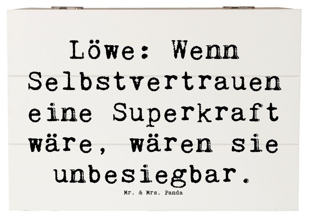 Mr. & Mrs. Panda Box Spruch Löwe Superkraft 22 x 15 cm - Weiß - Geschenk, Geschenke Sternzeichen, Geschenkbox, Juli Geburtstag, Schatulle, Astrol...