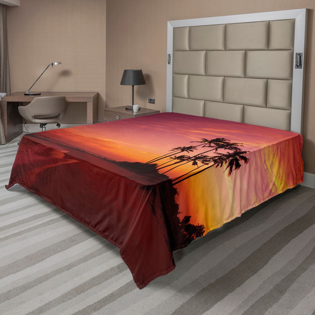 ABAKUHAUS Ozean Bettlaken, Exotisches Strand Foto Über Dem Ozean Fantastische Hawaii Palmen Am Sommer Märchenland, weiches bequemes oberes Bettla...