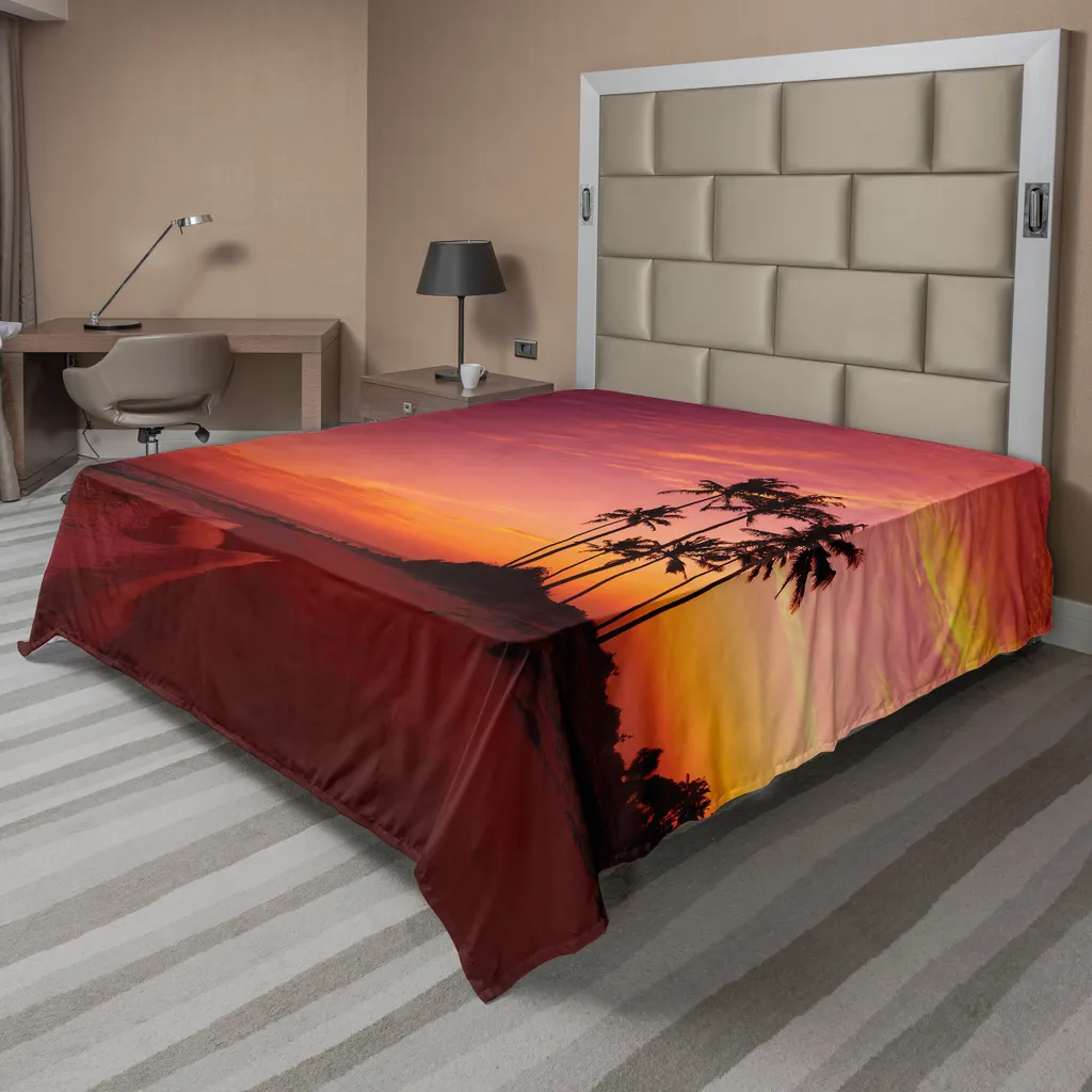 Drap Plat Décoratif Océan et Palmiers Hawaïens Rouge 244 x 205 cm