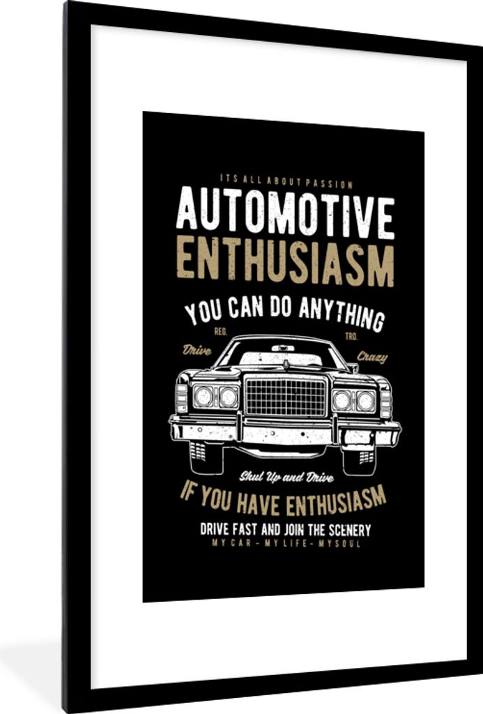 MuchoWow MuchoWow Gerahmtes Poster Mancave - Auto - Vintage - Schwarz 60x90 cm - Poster mit zchwarzem Bilderrahmen - Dekoration - Wandposter Wo...