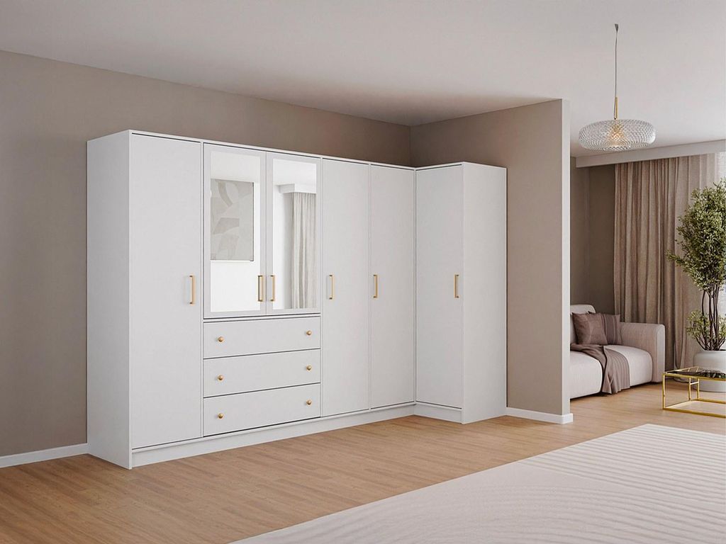 Vente-unique LIZANDRO, Weiß, Garderobe, 10 Regale, 4 Tür(en), Weiß, Partikelbord