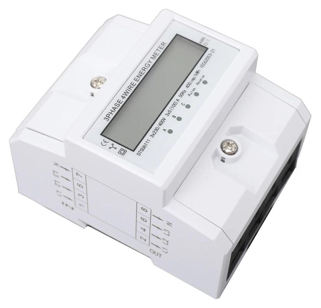 Drehstrom-Energiezähler - kWh-Zähler DIN-Hutschiene - 3×230/400 V - 4-Leiter - 8-stelliges LCD - Multifunktion - AC