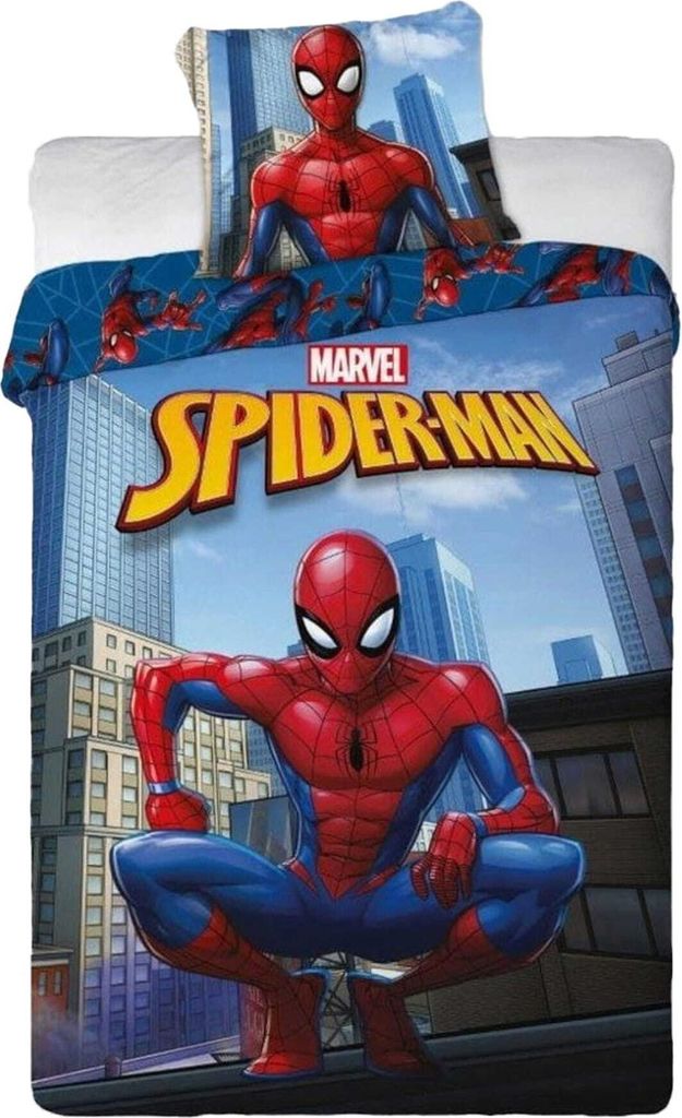 Kinder-Bettwäsche „Spider-Man – sieht alles“ 140x200 + 70x90 | 100 % Baumwolle | Reißverschluss