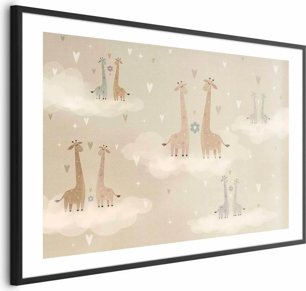 Poster Giraffes in Love 90x60 Cornice Nera - Look Instagrammabile