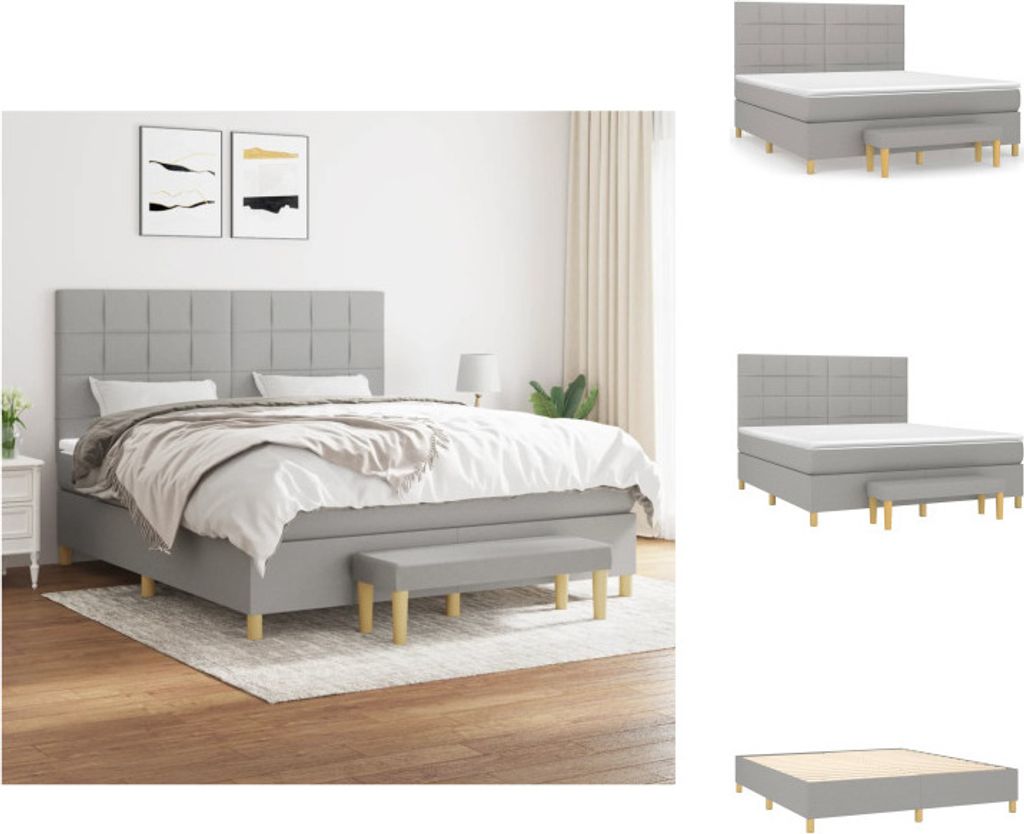 vidaXL Boxspringbett mit Matratze Hellgrau 180x200 cm Stoff - Betten & Bettgestelle