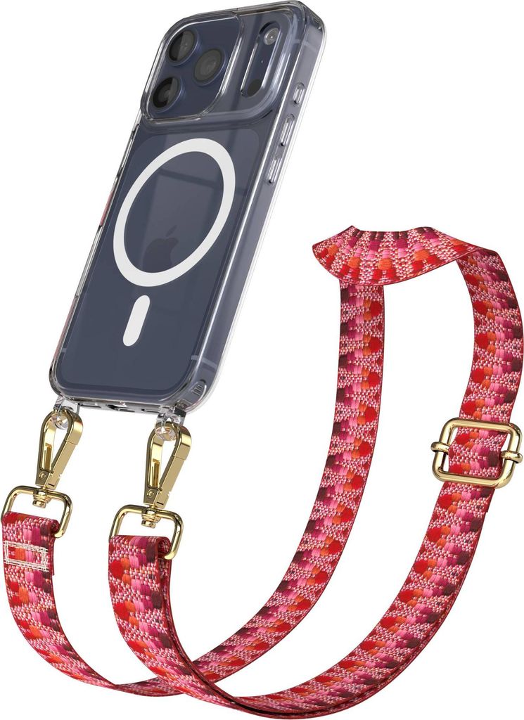EAZY CASE - Handykette mit MagSafe Hülle für Apple iPhone 17 Pro, Handyband ZickZack Style, Karabiner Gold, Umhängeband in Lila