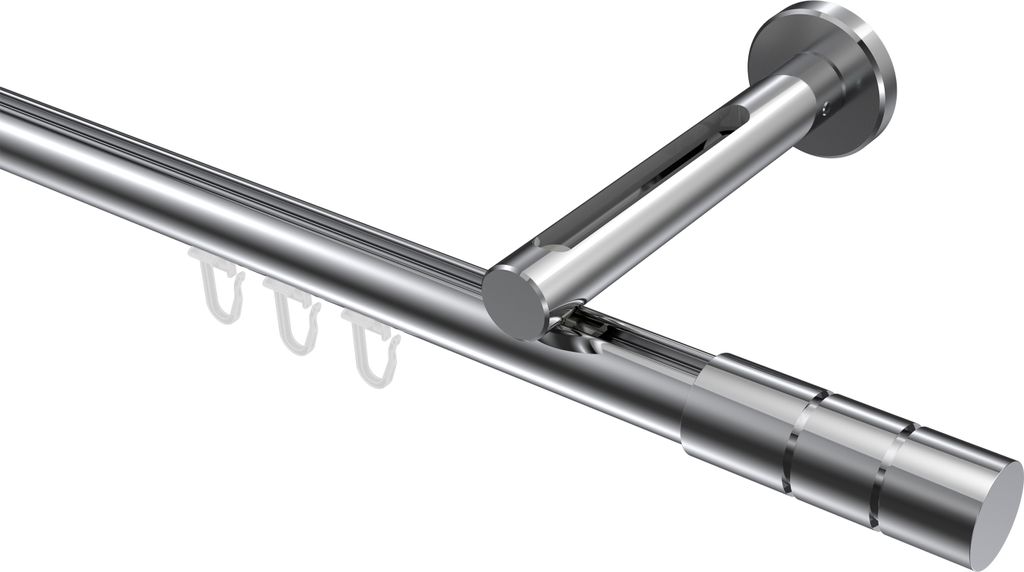 Interdeco Innenlaufstange / Gardinenstange mit Innenlauf Chrom, Typ Siteno Elanto (Rillenzylinder), 20 mm Ø 1-läufig, 240 cm