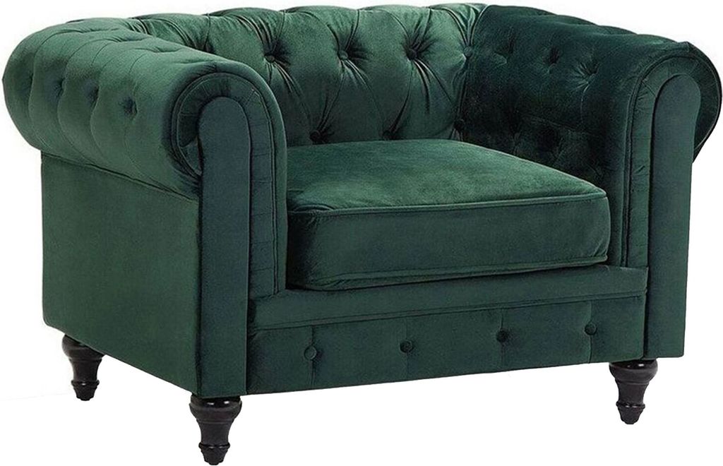 BELIANI Kreslo chesterfield zelené zamatové čalúnené nízke Obrázok produktu 