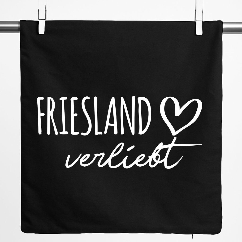 Huuraa Kissenbezug Friesland verliebt 40x40cm Black Baumwolle Dekokissenbezug Geschenkidee
