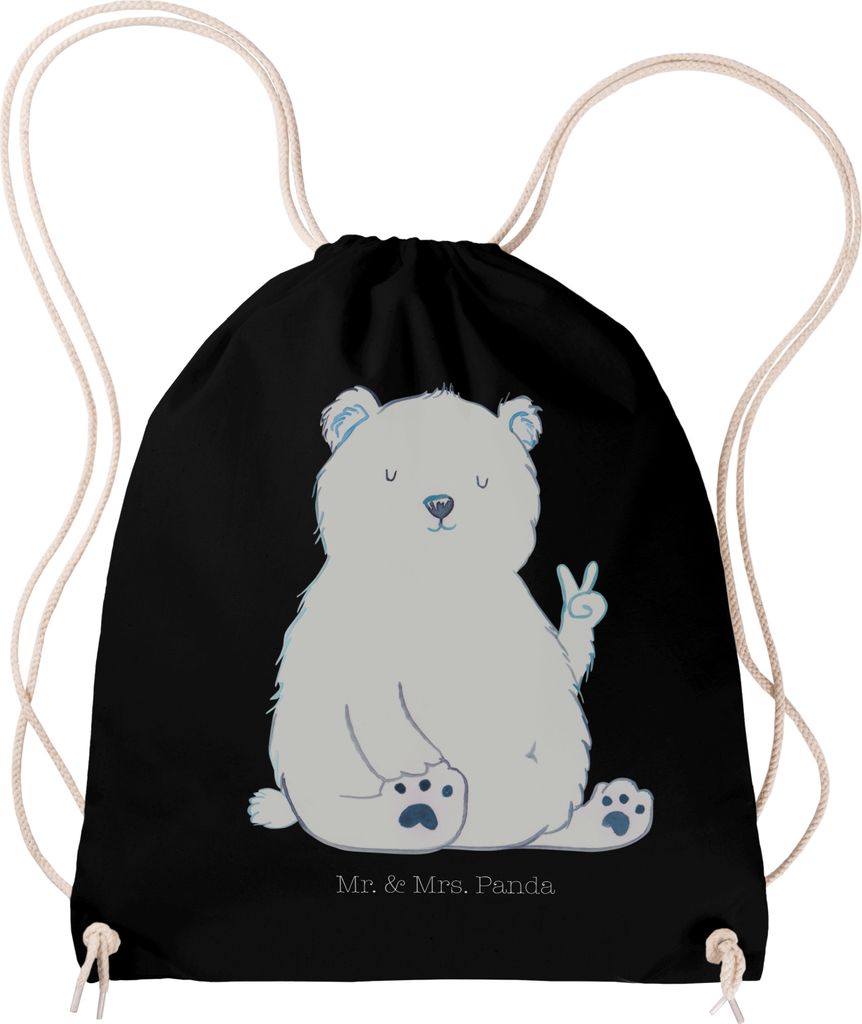 Mr. & Mrs. Panda gym rucksack Eisbär Faul - Schwarz - Geschenk, Entspannen, Turnbeutel, sporttasche klein, Beutel, Kleiner, Büro, Bär, wander, T...