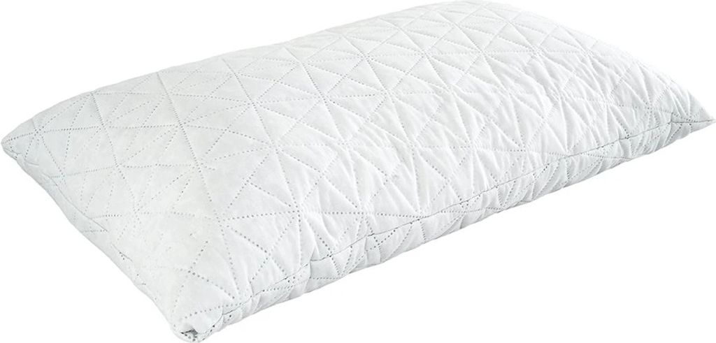 A white quilted pillow on a white background.