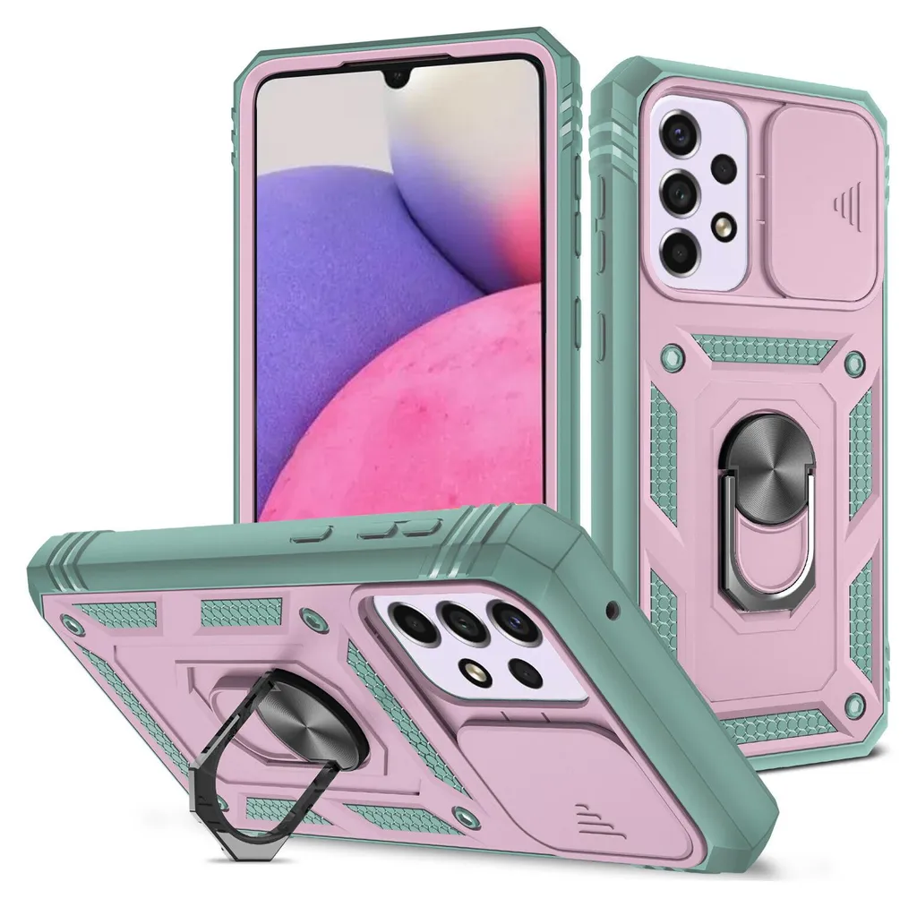 JIAFEI Cover Armor Per Realme C53 – Custodia TPU+PC Antiurto Con Sportellino Proteggi Fotocamera E Anello Metallico 360° – Verde