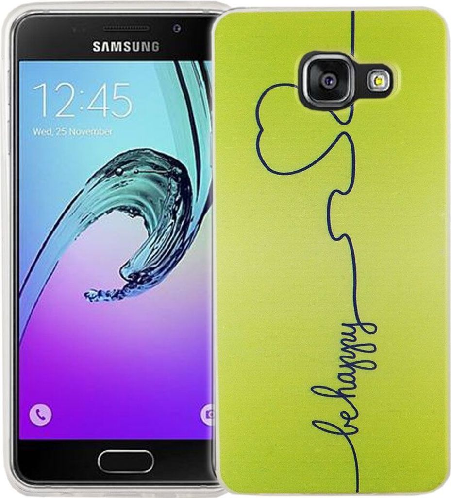 Handy Hülle für Samsung Galaxy A3 2016 Cover Case Schutz Tasche Motiv Slim Silikon TPU Be Happy Grün