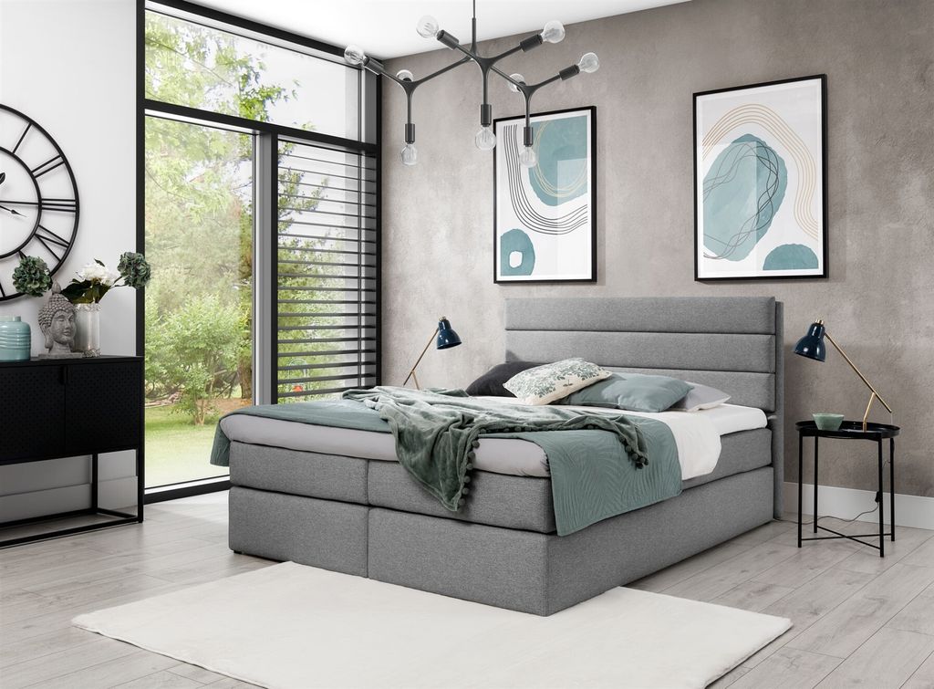 Boxspringbett Schlafzimmerbett Bett DAVINO DELUX Stoff Grau 180x200cm