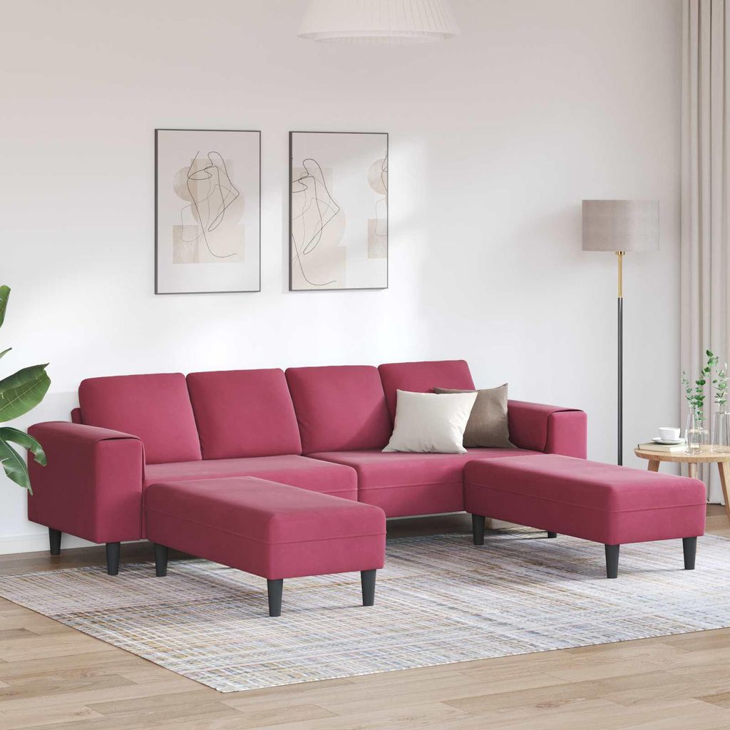 vidaXL Wohnzimmer Couch 3 pcs Weinrot 250 x 188 x 76 cm