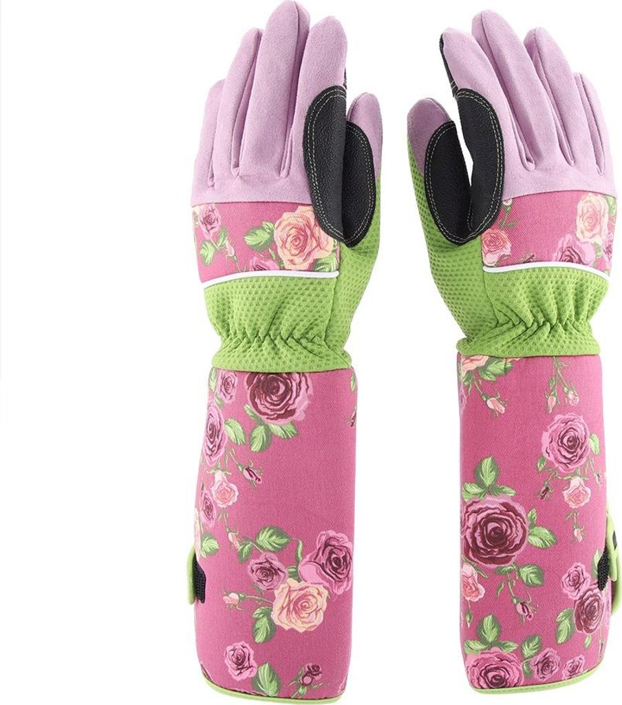 Lange Gartenhandschuhe zum Beschneiden von Rosen, durchstichfeste Arbeitshandschuhe für den Garten (Pink)
