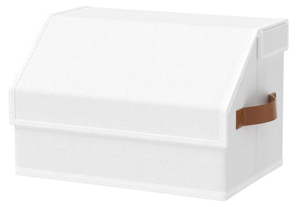 Boîte de rangement inclinée en tissu avec poignée renforcée, 38 cm, blanc