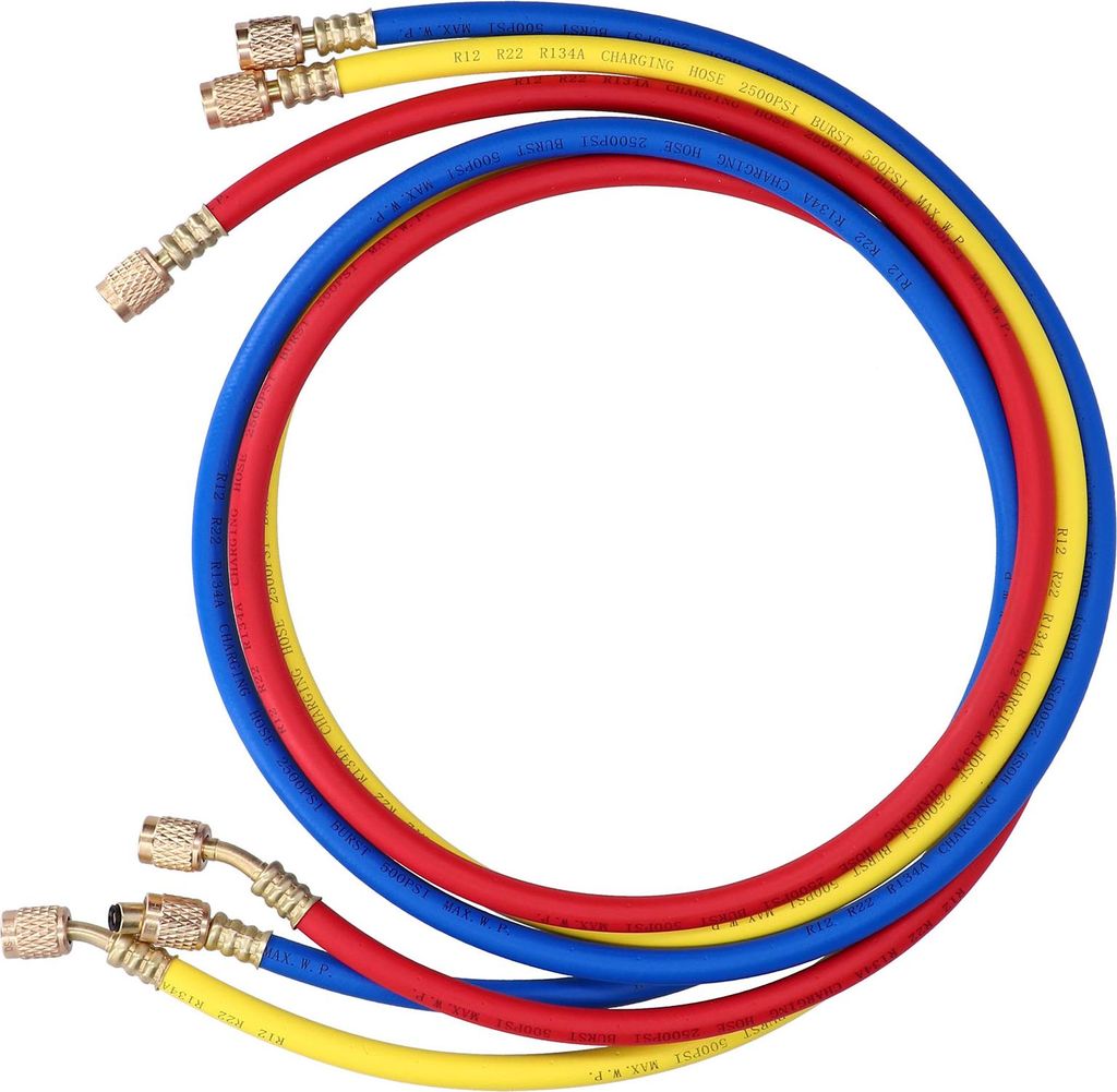 3-teiliges Set Kältemittel-Befüllschläuche mit Flüssigkeitserkennung, 3-farbig, CT360RYB (R22), 1,5 Meter