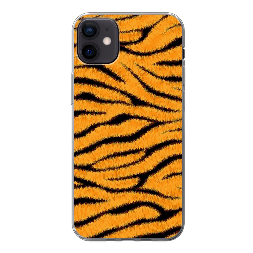 MuchoWow Handyhülle Schutzhülle Hülle für iPhone 12 mini Tigerdruck - Orange - Schwarz Silikon Softcase Handy Hülle - Bild